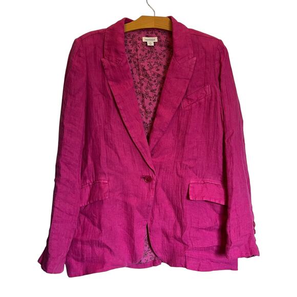 Sundance Iris Linen Solid One Button Blazer Fuchsia Pink Single Breasted Size M - Picture 1 of 10